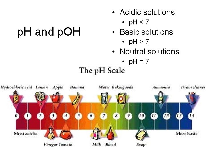  • Acidic solutions p. H and p. OH • p. H < 7