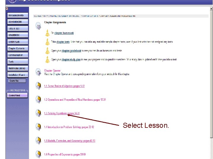 Select Lesson. 
