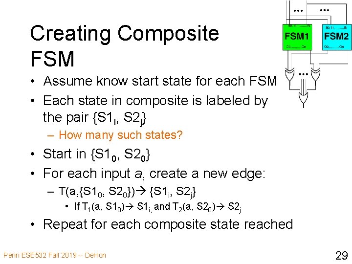 Creating Composite FSM • Assume know start state for each FSM • Each state