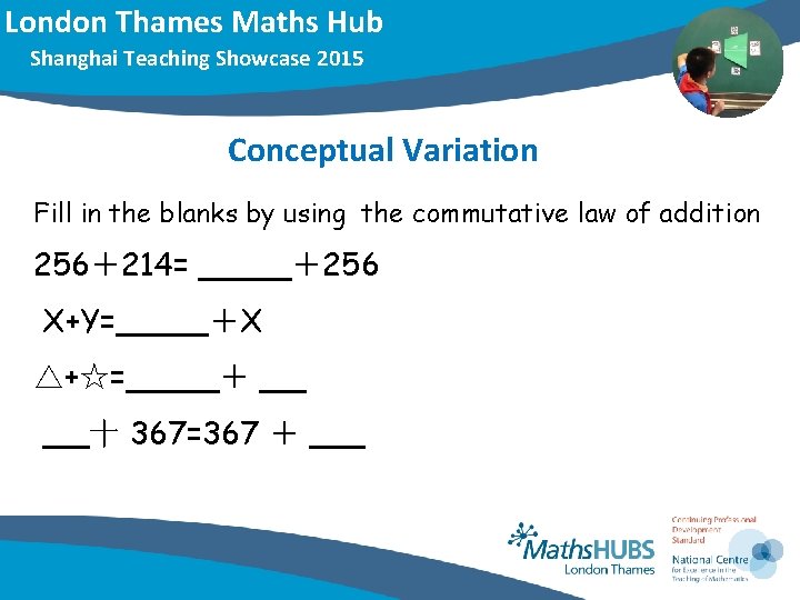 London Thames Maths Hub Shanghai Teaching Showcase 2015 Conceptual Variation Fill in the blanks