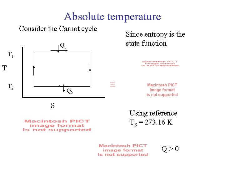 Absolute temperature Consider the Carnot cycle Q 1 Since entropy is the state function
