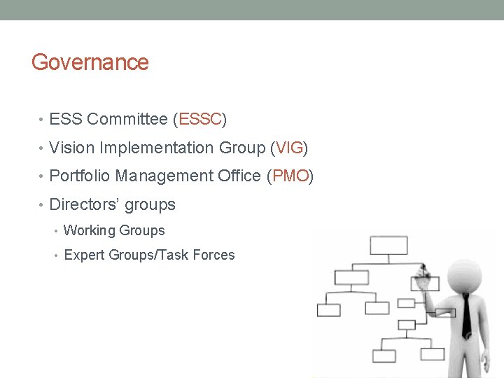 Governance • ESS Committee (ESSC) • Vision Implementation Group (VIG) • Portfolio Management Office