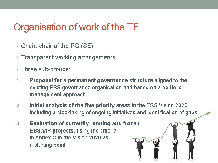 Organisation of work of the TF • Chair: chair of the PG (SE) •