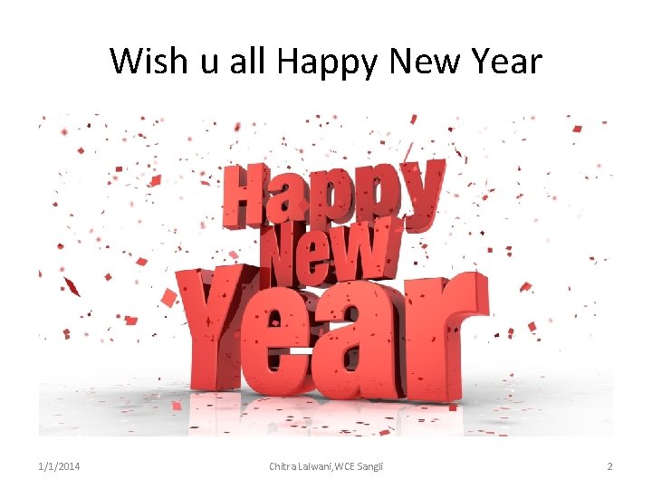 Wish u all Happy New Year 1/1/2014 Chitra Lalwani, WCE Sangli 2 