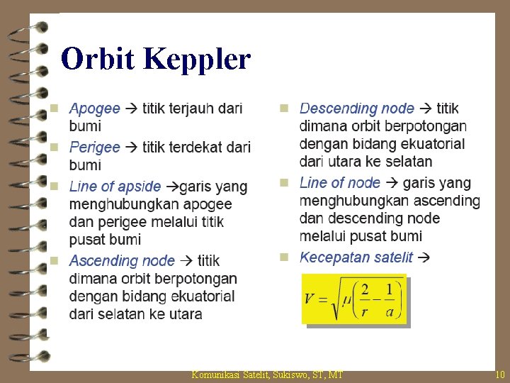 Orbit Keppler Komunikasi Satelit, Sukiswo, ST, MT 10 