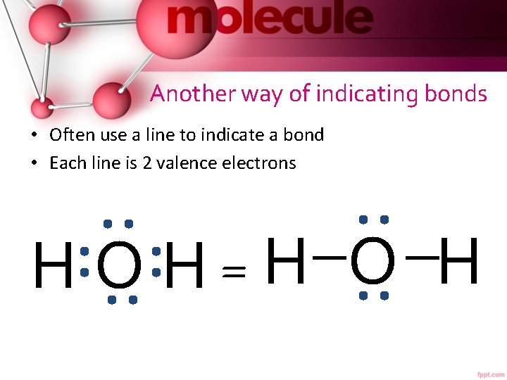 Another way of indicating bonds • Often use a line to indicate a bond