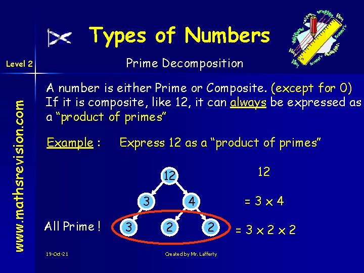 Types of Numbers Prime Decomposition www. mathsrevision. com Level 2 A number is either