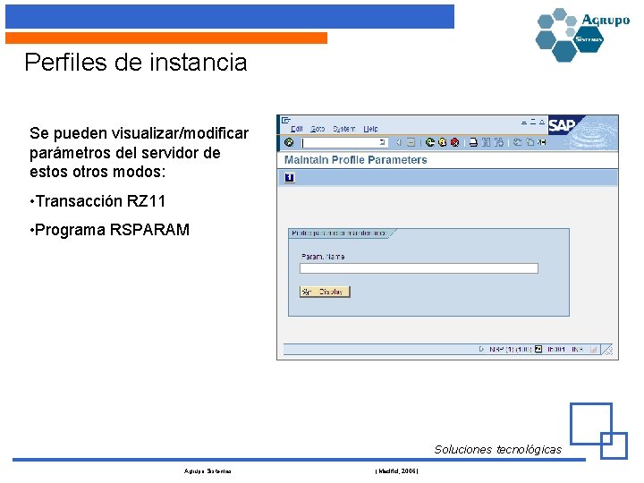 Perfiles de instancia Se pueden visualizar/modificar parámetros del servidor de estos otros modos: •