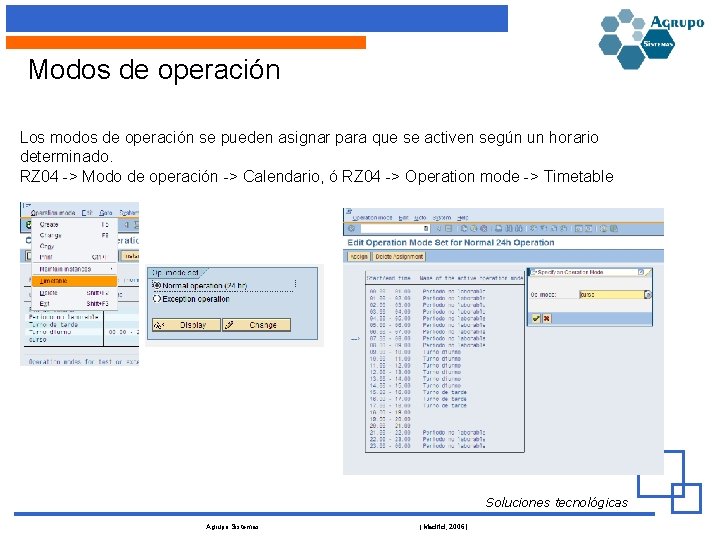 Modos de operación Los modos de operación se pueden asignar para que se activen