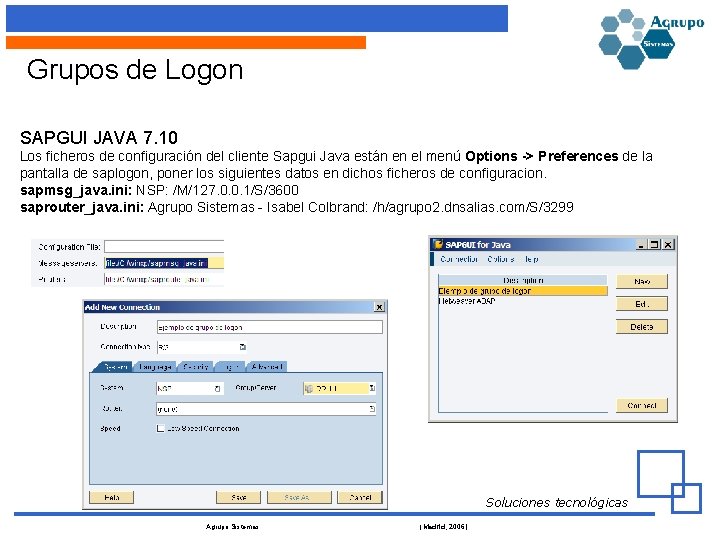 Grupos de Logon SAPGUI JAVA 7. 10 Los ficheros de configuración del cliente Sapgui