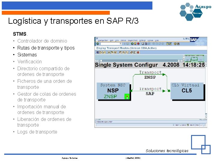 Logística y transportes en SAP R/3 STMS. • Controlador de dominio • Rutas de