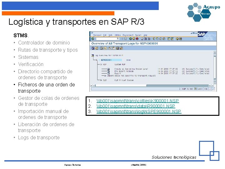 Logística y transportes en SAP R/3 STMS. • Controlador de dominio • Rutas de