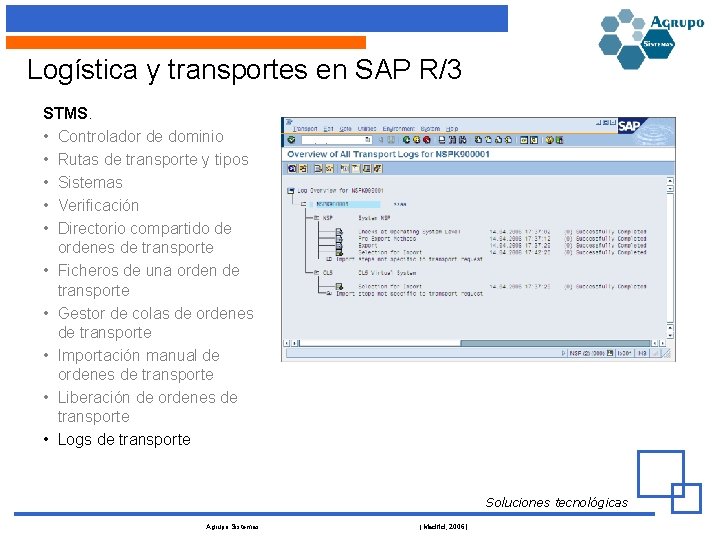 Logística y transportes en SAP R/3 STMS. • Controlador de dominio • Rutas de