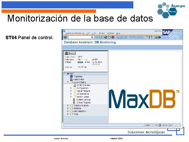 Monitorización de la base de datos ST 04 Panel de control. Soluciones tecnológicas Agrupo