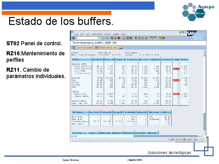 Estado de los buffers. ST 02 Panel de control. RZ 10. Mantenimiento de perfiles