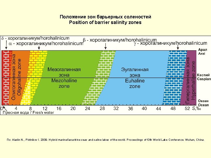 Положение зон барьерных соленостей Position of barrier salinity zones По: Aladin N. , Plotnikov