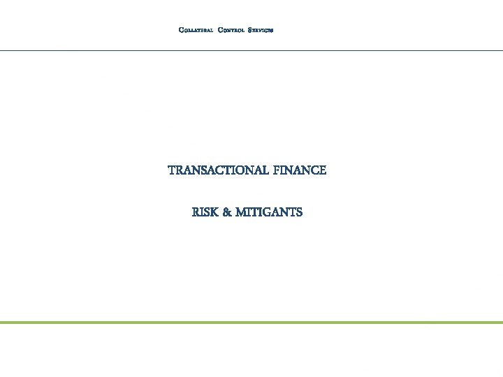 C OLLATERAL C ONTROL S ERVICES TRANSACTIONAL FINANCE RISK & MITIGANTS 13 