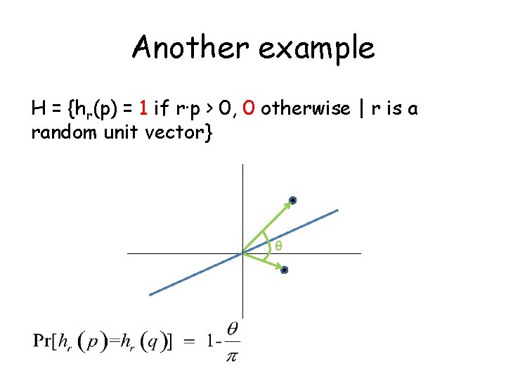 Another example H = {hr(p) = 1 if r·p > 0, 0 otherwise |