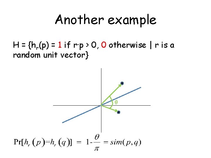 Another example H = {hr(p) = 1 if r·p > 0, 0 otherwise |