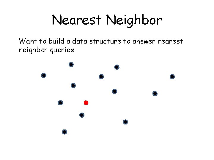 Nearest Neighbor Want to build a data structure to answer nearest neighbor queries 