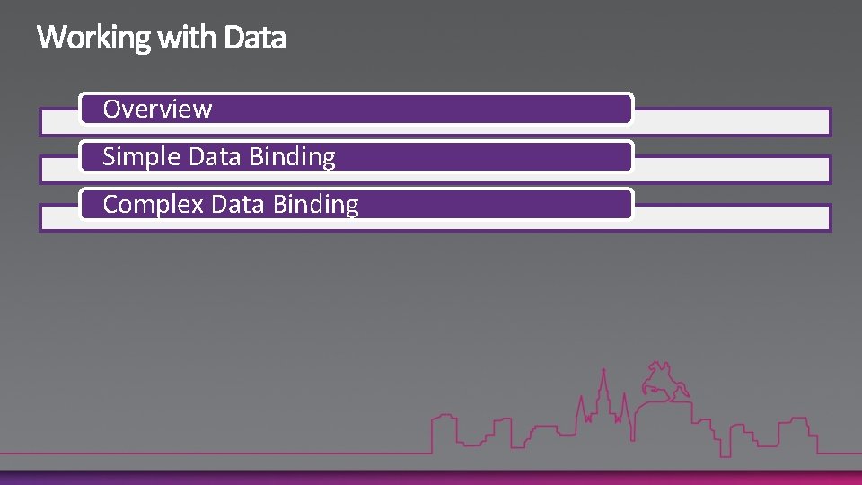 Overview Simple Data Binding Complex Data Binding 