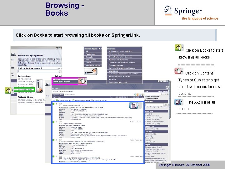 Browsing Books Click on Books to start browsing all books on Springer. Link. 1