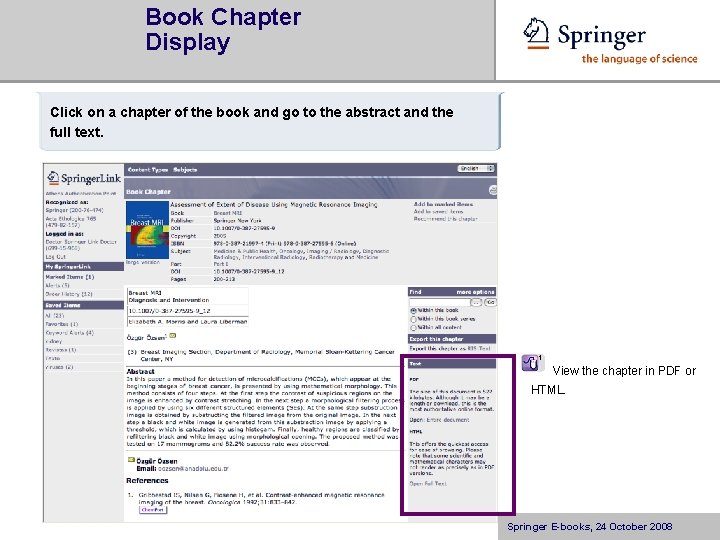 Book Chapter Display Click on a chapter of the book and go to the