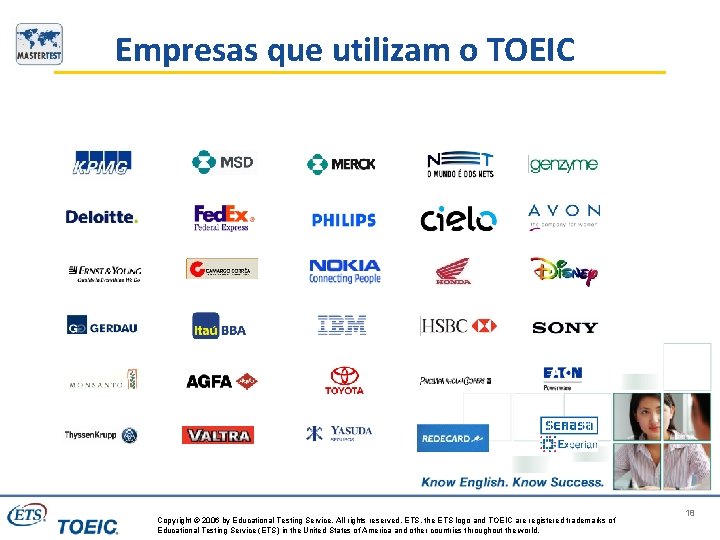 Empresas que utilizam o TOEIC Copyright © 2006 by Educational Testing Service. All rights