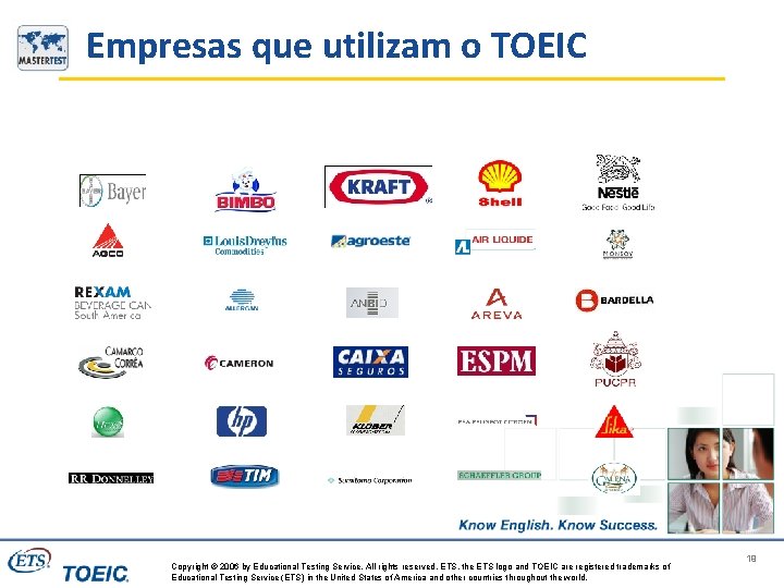 Empresas que utilizam o TOEIC Copyright © 2006 by Educational Testing Service. All rights