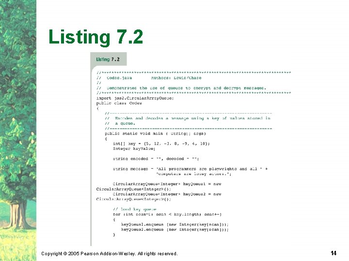 Listing 7. 2 Copyright © 2005 Pearson Addison-Wesley. All rights reserved. 14 