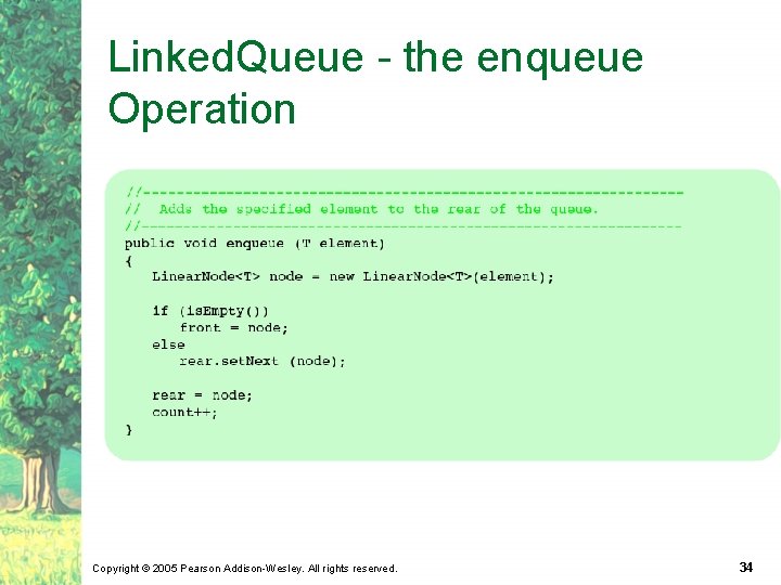 Linked. Queue - the enqueue Operation Copyright © 2005 Pearson Addison-Wesley. All rights reserved.