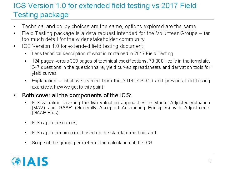 ICS Version 1. 0 for extended field testing vs 2017 Field Testing package •