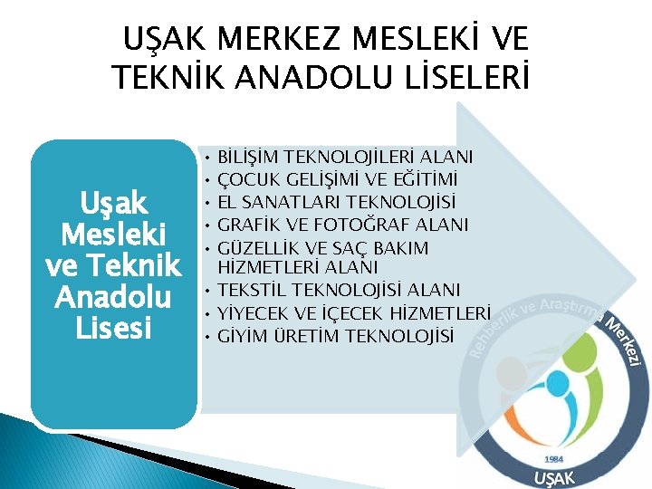 UŞAK MERKEZ MESLEKİ VE TEKNİK ANADOLU LİSELERİ Uşak Mesleki ve Teknik Anadolu Lisesi •