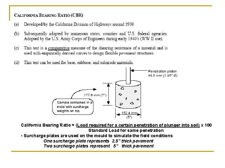 California Bearing Ratio = (Load required for a certain penetration of plunger into soil)