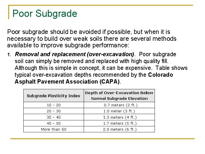 Poor Subgrade Poor subgrade should be avoided if possible, but when it is necessary