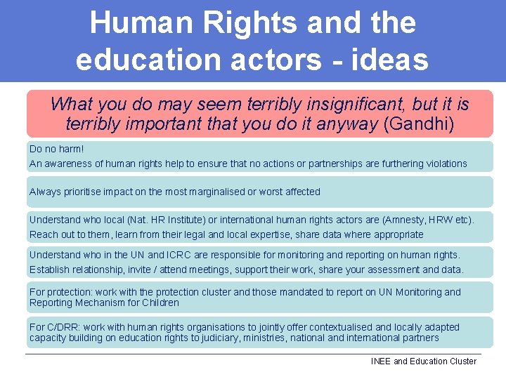 Human Rights and the education actors - ideas What you do may seem terribly