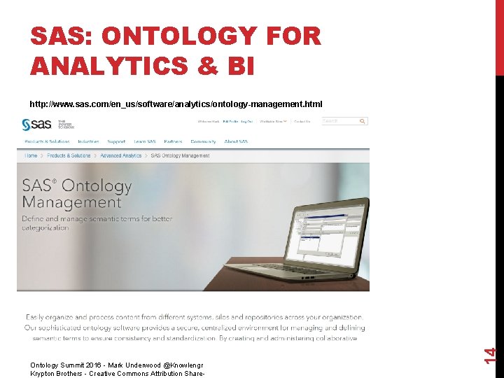 SAS: ONTOLOGY FOR ANALYTICS & BI Ontology Summit 2016 - Mark Underwood @Knowlengr Krypton