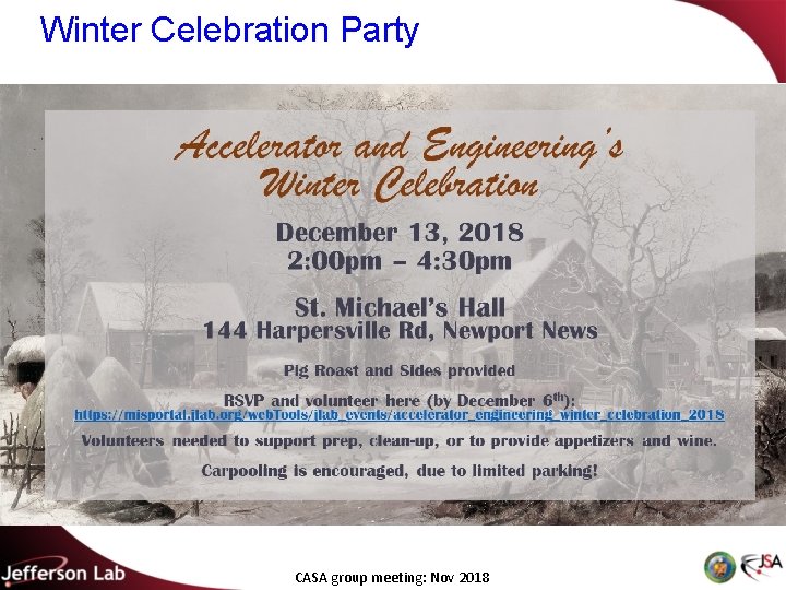 Winter Celebration Party • CASA group meeting: Nov 2018 