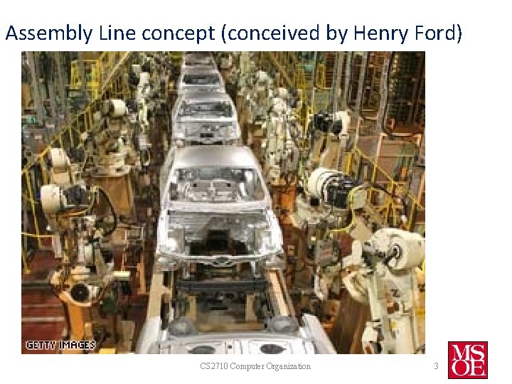 Assembly Line concept (conceived by Henry Ford) CS 2710 Computer Organization 3 