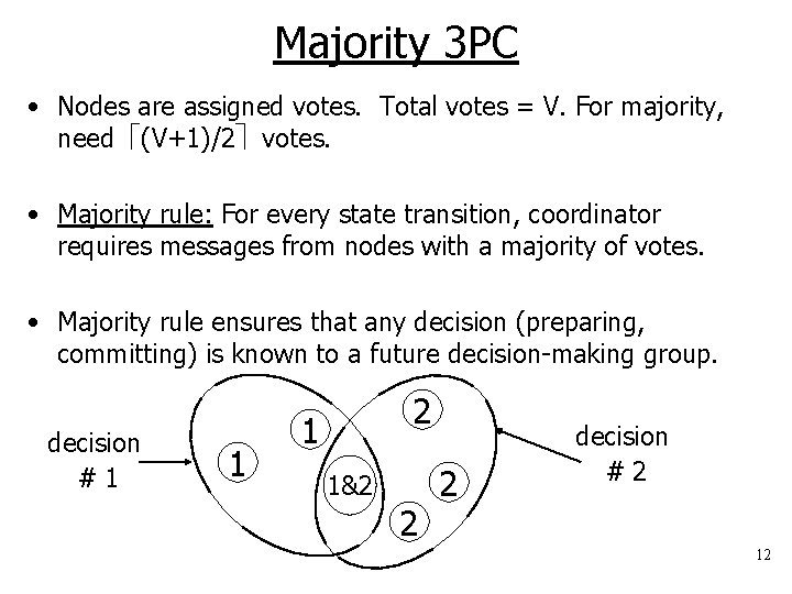 Majority 3 PC • Nodes are assigned votes. Total votes = V. For majority,