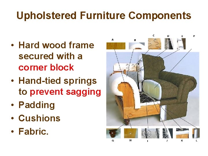 Upholstered Furniture Components • Hard wood frame secured with a corner block • Hand-tied