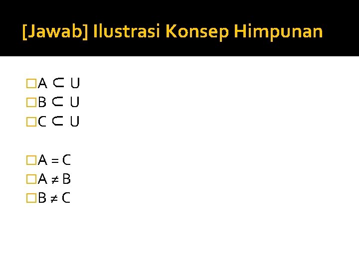 [Jawab] Ilustrasi Konsep Himpunan �A ⊂ U �B ⊂ U �C ⊂ U �A