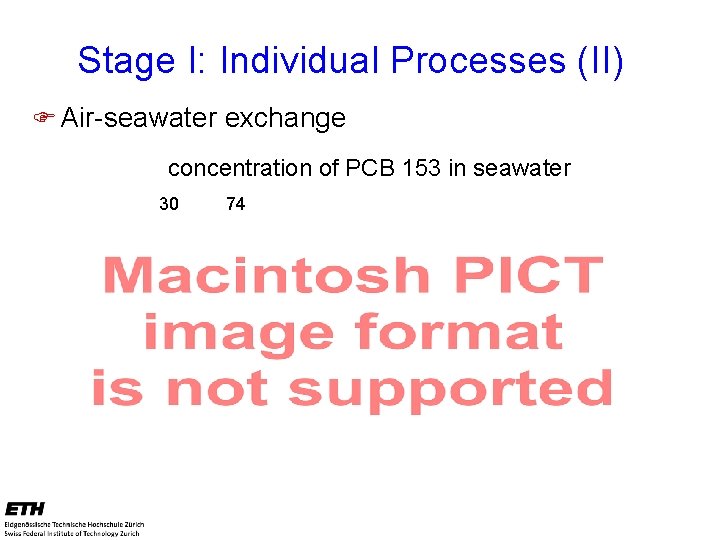 Stage I: Individual Processes (II) F Air-seawater exchange concentration of PCB 153 in seawater