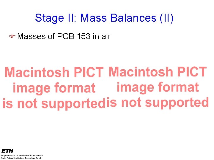 Stage II: Mass Balances (II) F Masses of PCB 153 in air 