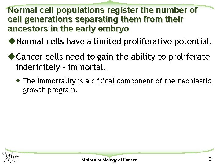 Normal cell populations register the number of cell generations separating them from their ancestors