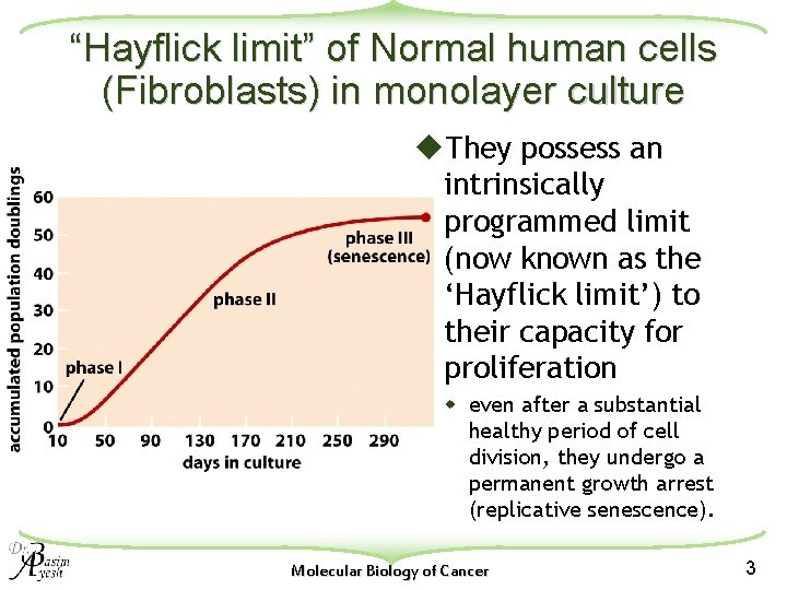 “Hayflick limit” of Normal human cells (Fibroblasts) in monolayer culture u. They possess an
