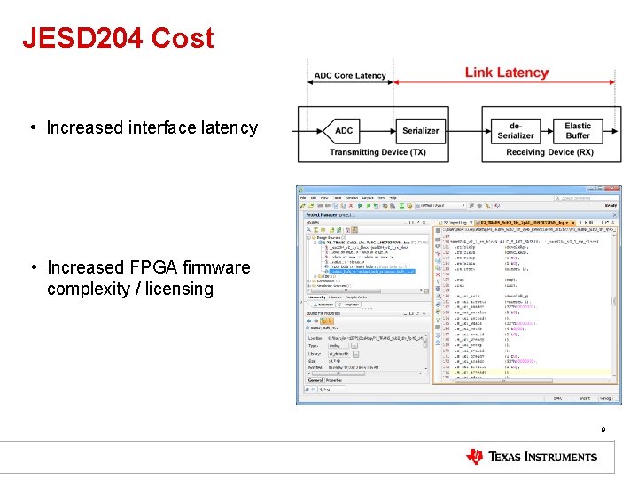JESD 204 Cost • Increased interface latency • Increased FPGA firmware complexity / licensing