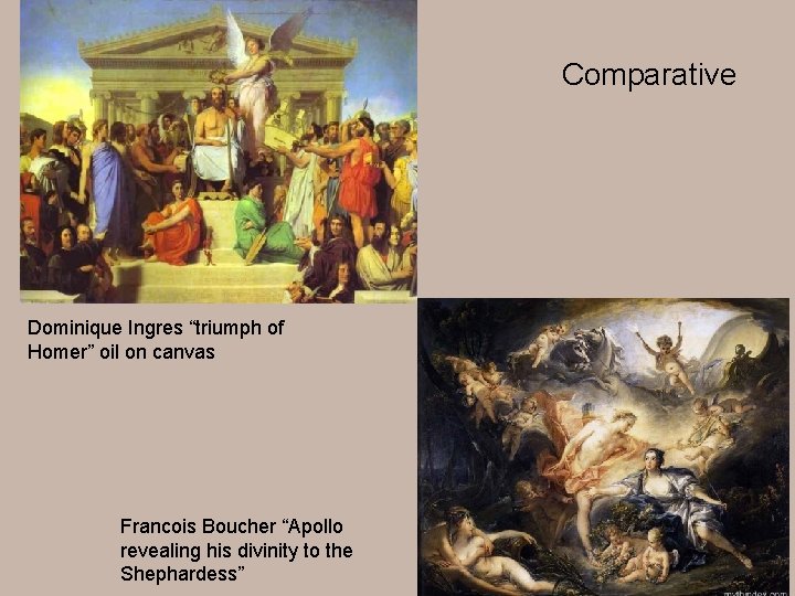 Comparative Dominique Ingres “triumph of Homer” oil on canvas Francois Boucher “Apollo revealing his