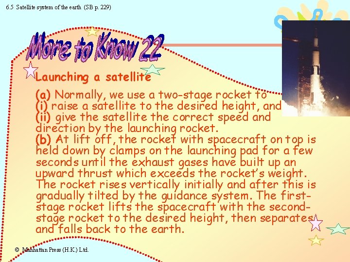 6. 5 Satellite system of the earth (SB p. 229) Launching a satellite (a)