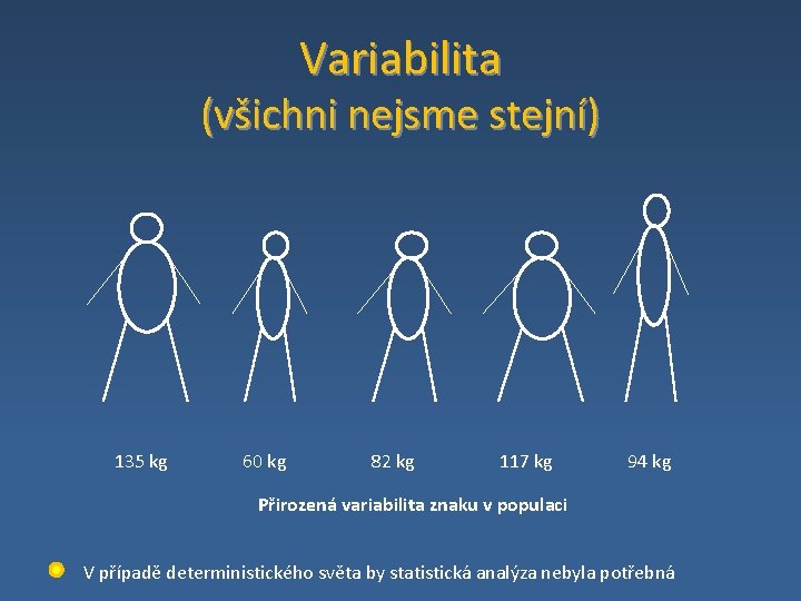 Variabilita (všichni nejsme stejní) 135 kg 60 kg 82 kg 117 kg 94 kg